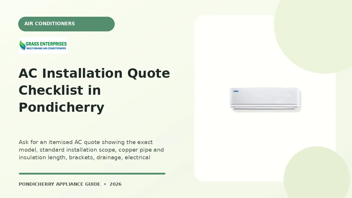 AC Installation Quote Checklist in Pondicherry appliance guide illustrated by Grass Enterprises, Pondicherry