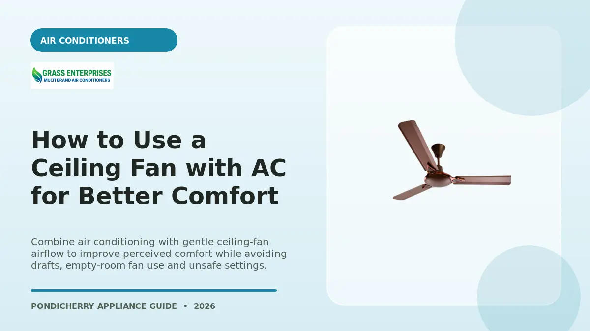 How to Use a Ceiling Fan with AC for Better Comfort illustrated guide from Grass Enterprises Pondicherry