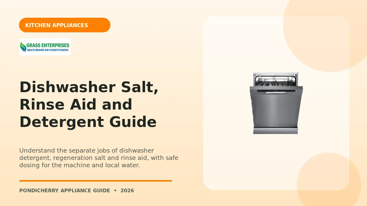 Dishwasher Salt, Rinse Aid and Detergent Guide illustrated guide from Grass Enterprises Pondicherry