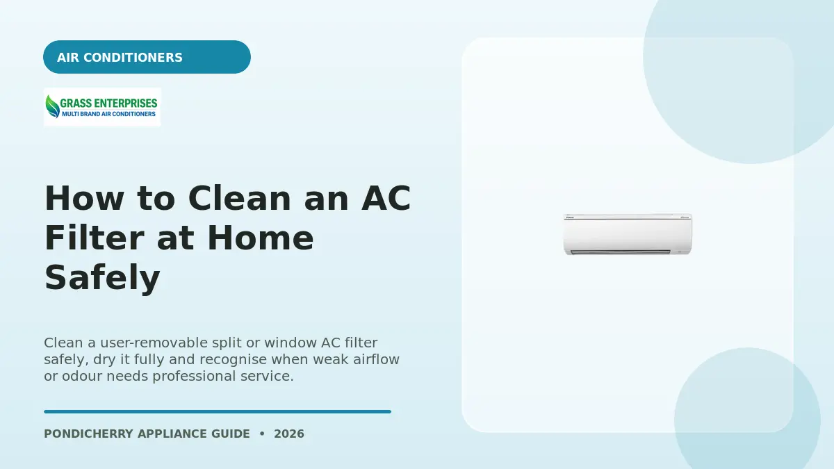 How to Clean an AC Filter at Home Safely illustrated guide from Grass Enterprises Pondicherry