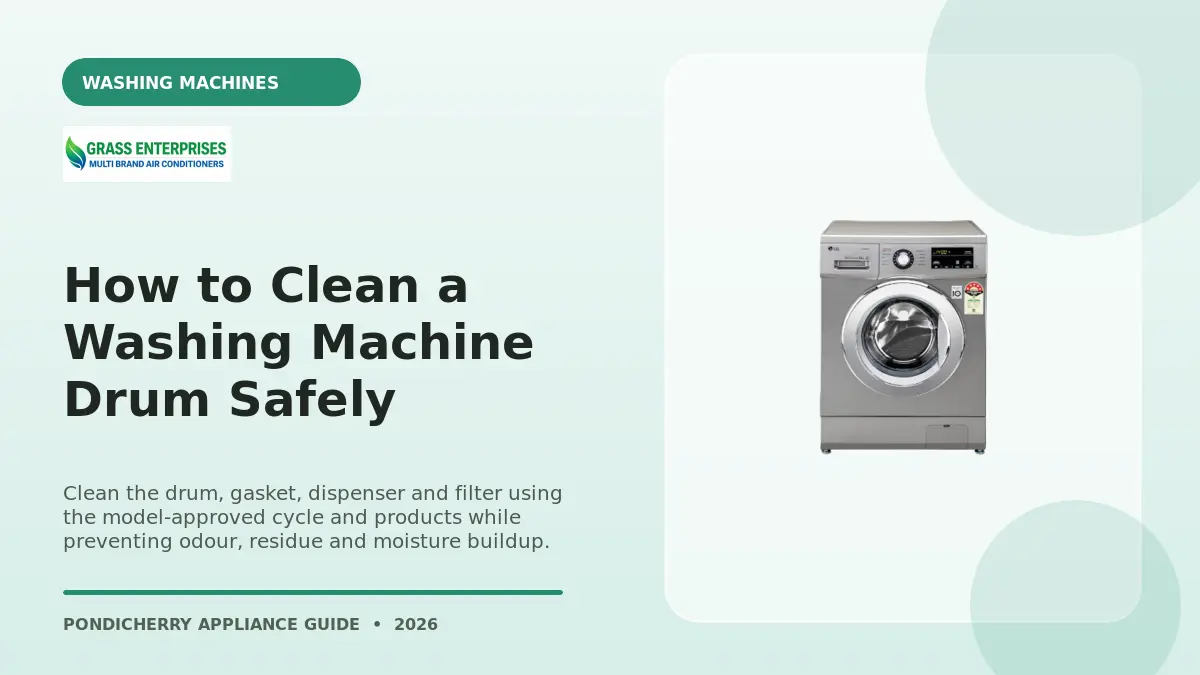 How to Clean a Washing Machine Drum Safely illustrated guide from Grass Enterprises Pondicherry