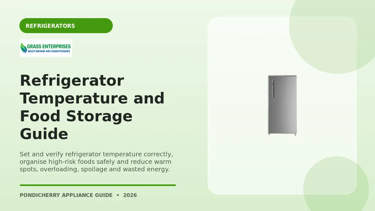 Refrigerator Temperature and Food Storage Guide illustrated guide from Grass Enterprises Pondicherry