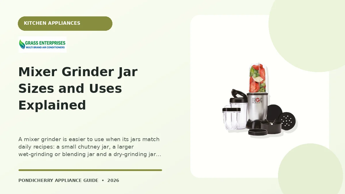 Mixer Grinder Jar Sizes and Uses Explained appliance guide illustrated by Grass Enterprises, Pondicherry