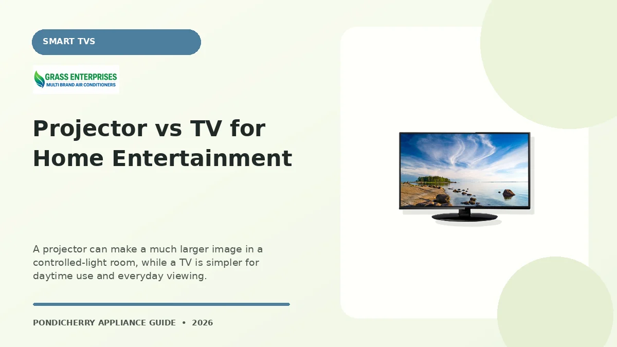 Projector vs TV for Home Entertainment appliance guide illustrated by Grass Enterprises, Pondicherry