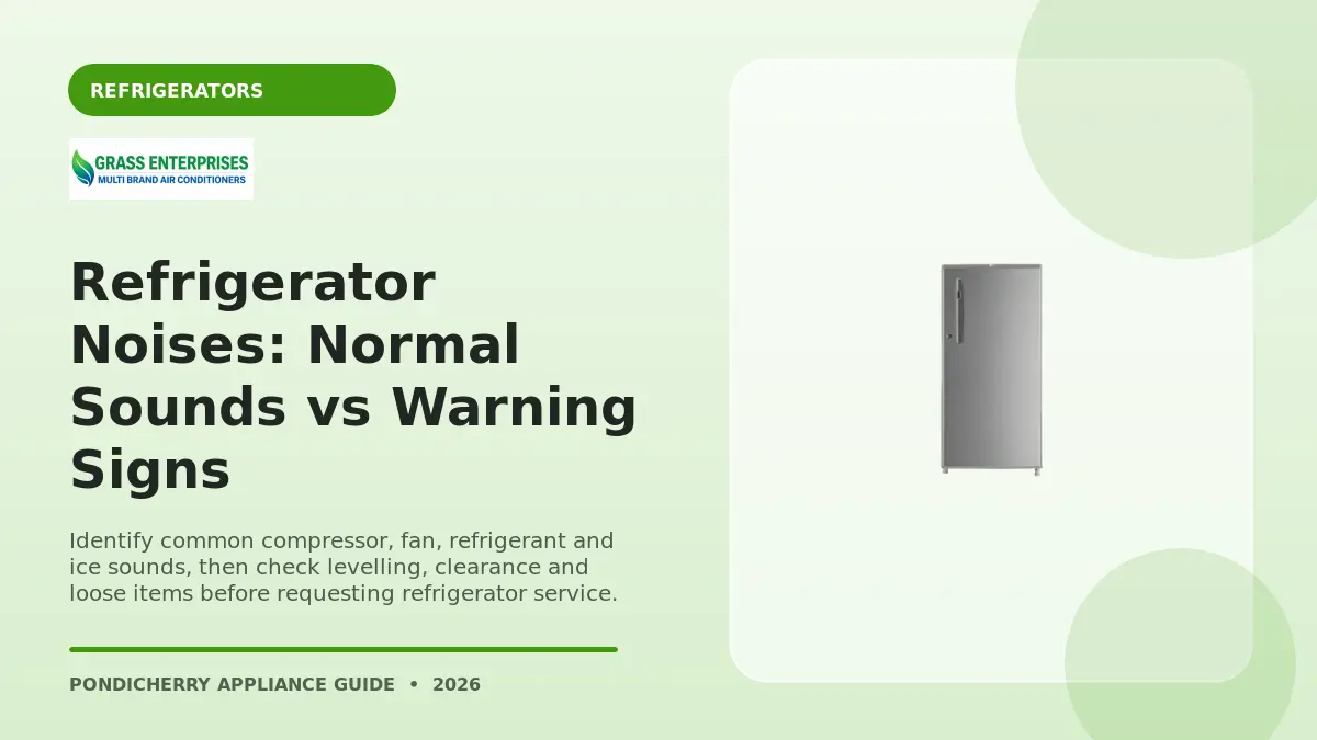 Refrigerator Noises: Normal Sounds vs Warning Signs illustrated guide from Grass Enterprises Pondicherry