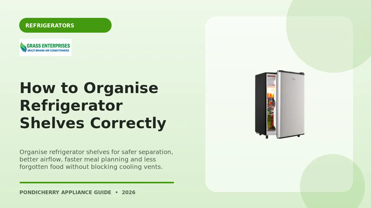 How to Organise Refrigerator Shelves Correctly illustrated guide from Grass Enterprises Pondicherry