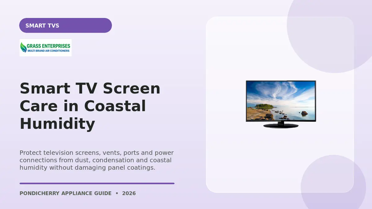Smart TV Screen Care in Coastal Humidity illustrated guide from Grass Enterprises Pondicherry