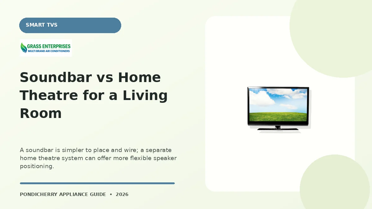 Soundbar vs Home Theatre for a Living Room appliance guide illustrated by Grass Enterprises, Pondicherry