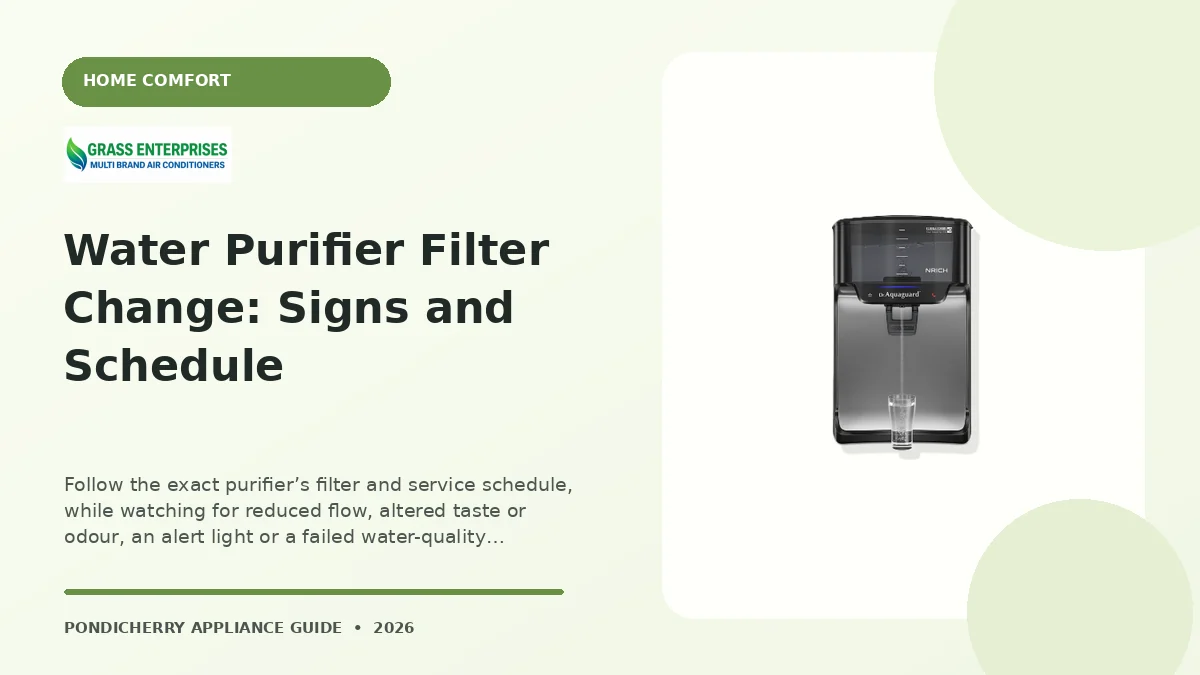 Water Purifier Filter Change: Signs and Schedule appliance guide illustrated by Grass Enterprises, Pondicherry